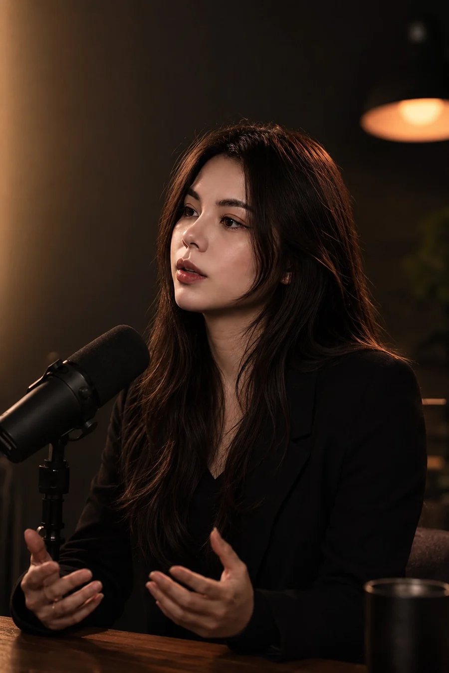 Iris พูดคุยผ่านไมโครโฟนในบรรยากาศมืออาชีพ